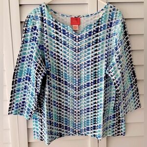 Hearts of Palm Blue Print 3/4” Sleeve Top - PXL NWOT